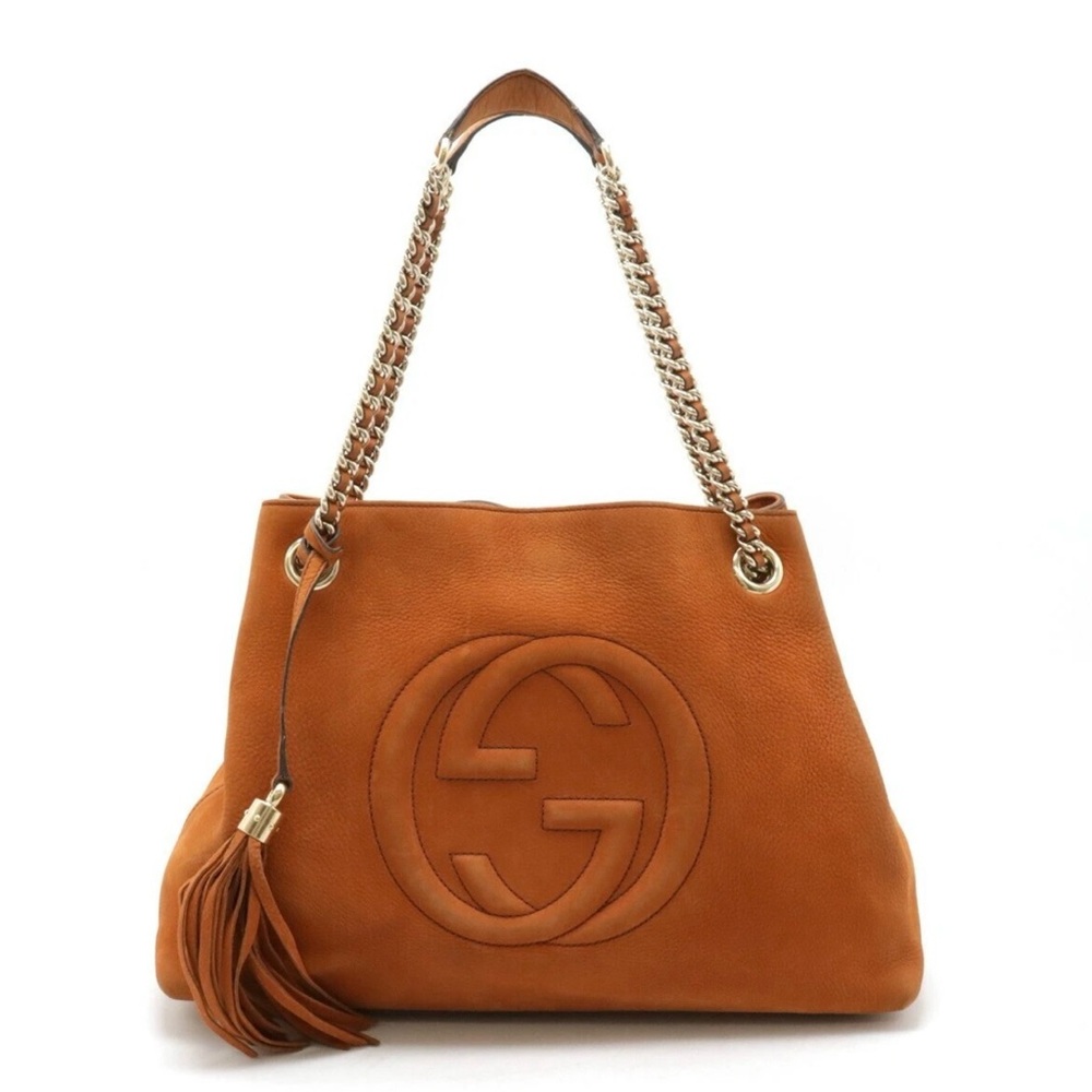 Gucci Orange Shoulder Bag with Embossed Logo and Tassel